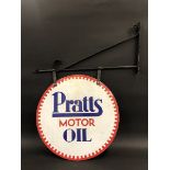 A Pratts Motor Oil circular double sided enamel sign in excellent condition, by Bruton of Palmers