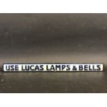 An early Lucas Lamps & Bells embossed shelf strip.