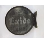 An Exide Car Batteries circular double sided aluminium advertising sign, in a hanging frame, 17 x