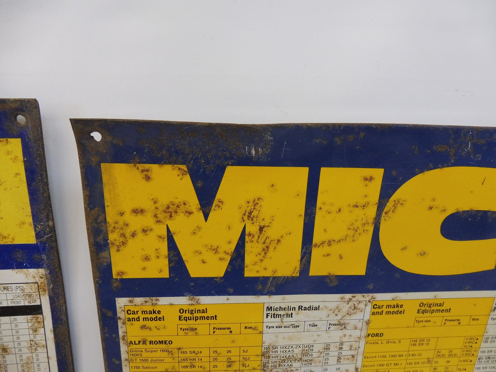 Two Michelin Tyre Pressures tin chart signs, each 25 x 34". - Image 4 of 7
