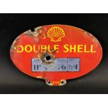 A rare 'Double Shell' oval double sided price/brand enamel sign from an oil cabinet/pump, 8 x 5 1/