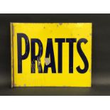 A Pratts double sided enamel sign with hanging flange, with good colour and gloss, 22 x 18".