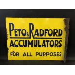 A Peto & Radford Accumulators double sided enamel sign with hanging flange, 24 x 18".