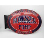 A rare Bowser Pump Filtered Petrol Service oval double sided enamel sign by Bruton of Palmers