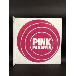 A Pink Paraffin double sided aluminium advertising sign with hanging flange, in very good condition,