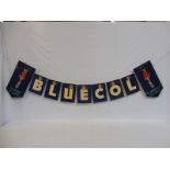 A Bluecol cardboard window display hanging sign.