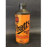 A Pratts Motor Oil 'Medium' grade cylindrical quart can of bright colour.