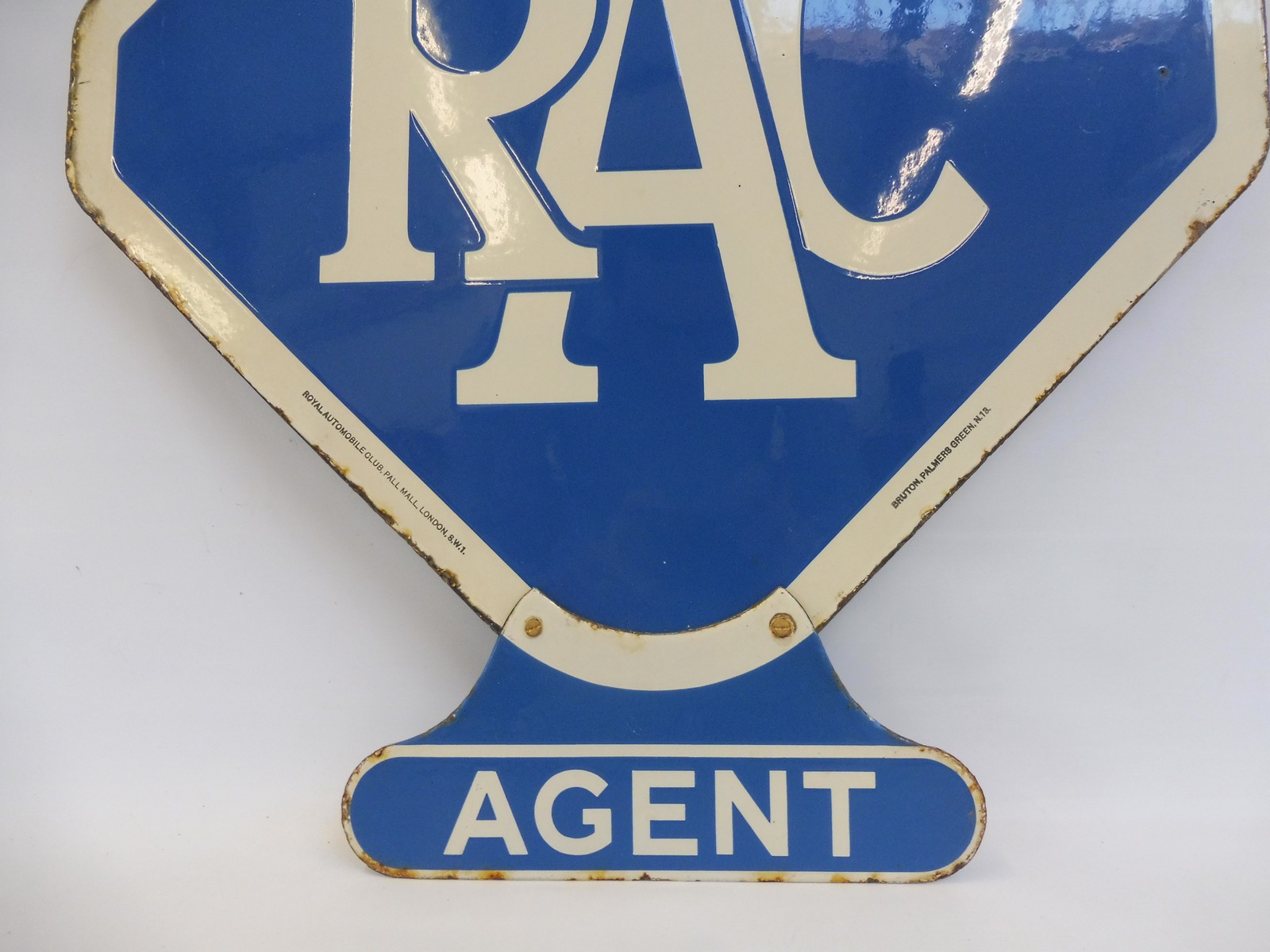 An RAC lozenge shaped double sided enamel sign by Bruton of Palmers Green, excellent gloss, with ' - Image 4 of 4