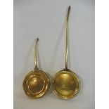 Two large polished brass oilers, both unmarked.