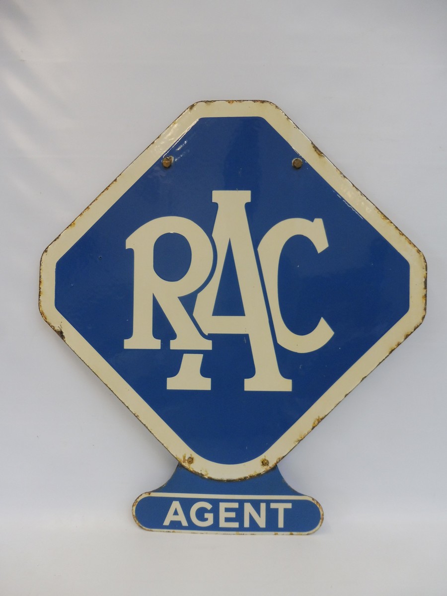 An RAC lozenge shaped double sided enamel sign by Bruton of Palmers Green, excellent gloss, with '