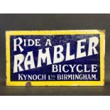 A rare Rambler Bicycle, Kynoch Ltd Birmingham, double sided enamel sign with hanging flange, 16 x