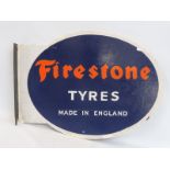 A Firestone Tyres oval double sided enamel sign with hanging flange, with some restoration, 20 x
