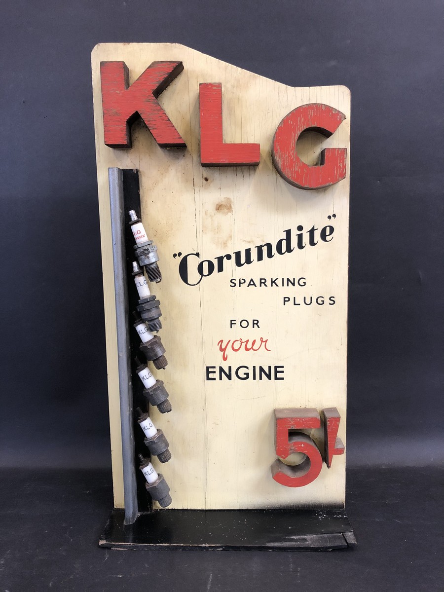 An unusual K.L.G 'Corundite' Sparking Plugs wooden display cabinet, 10" wide x 19 1/4" high x 6 1/2"