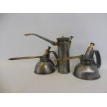 Two Valvespout Force Feed polished steel and brass mounted oilers and a Tecalemit polished steel and