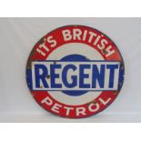 A Regent 'It's British Petrol' circular enamel sign, 36" diameter.