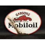 A Gargoyle Mobiloil oval double sided enamel sign pediment, 11 1/2 x 8".