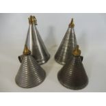 Four Kaye's Patent conical oilers, three of ribbed form, one of the smaller ones being no. 74.
