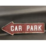 An unusual cast iron 'Car Park' directional sign, 33 x 10 3/4".