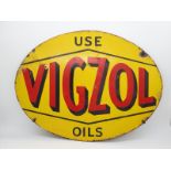 A Vigzol Oils oval double sided enamel sign, 24 x 18".