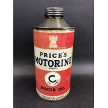 A Price's Motorine C De Luxe Motor Oil pint can.