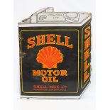 A good Shell Motor Oil die-cut double sided can-shaped enamel sign in good condition, 15 3/4 x 20".