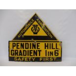 An AA enamel sign by Franco unusually bearing the words: Pendine Hill Gradient 1 in 6 Safety