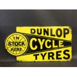 A Dunlop Cycle Tyres 'in stock here' double sided enamel sign with hanging flange, by Griffiths &