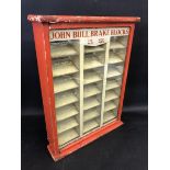 A rare and unusual John Bull Brake Blocks glass fronted wooden dispensing counter top cabinet, 14" w