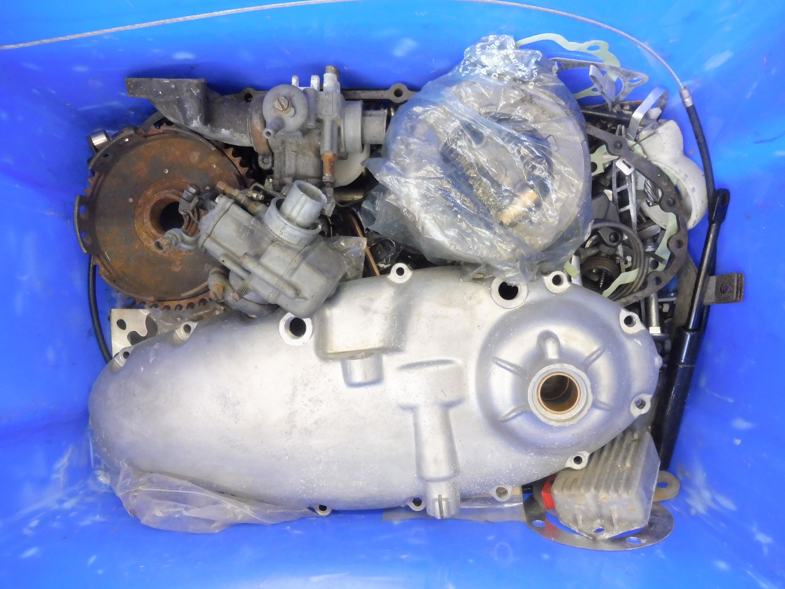 A quantity of Lambretta GP and LI engine parts, includes also a five plate clutch and side casing.