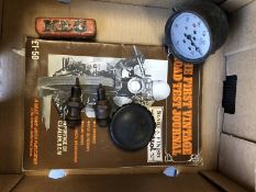 A Smiths 0-60mph silver faced speedometer plus various other motorcycle items.