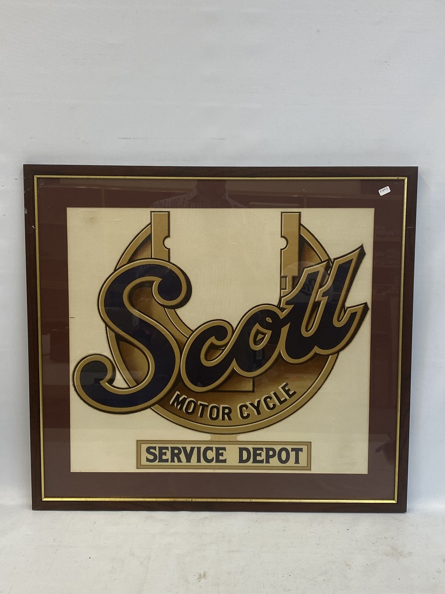 A framed and glazed Scott Motor Cycle advertisement, 25 1/4 x 23".