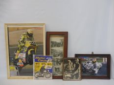 A selection of assorted motorcycling prints, including one showing Alec Bennett winner of the 1924