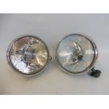 A pair of Lucas SS700 headlamps, painted green with chrome plated rims, believed ex. MG.