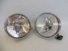 A pair of Lucas SS700 headlamps, painted green with chrome plated rims, believed ex. MG.