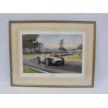 'Fangio' by Alan Fearnley, a framed and glazed limited edition print signed by Juan Fangio and