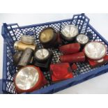 A tray of bicycle lamps.