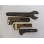 Three early Lucas wrenches, believed Rolls-Royce plus an open-ended Rolls-Royce spanner.