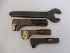 Three early Lucas wrenches, believed Rolls-Royce plus an open-ended Rolls-Royce spanner.