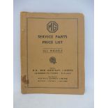 An MG Service Parts Price List - all models, August 1955.