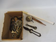 A small box of bicycle and other accessories including a Lucas bill.