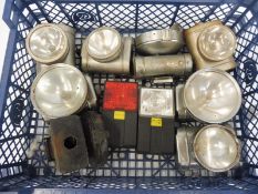 A tray of bicycle lamps.