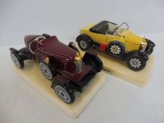 A pair of Carltonware ceramic models, one of a Bull-Nose Morris, the other an MG No.1 1925 (dated