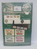 A rare Post Office design display board for motor car related stamps titled 'British Motor Cars'.