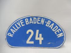 A Rallye Baden-Baden rally plaque, 12 1/2 x 7".