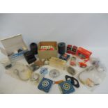 A box of interesting parts including new old stock, some electrical including a voltage regulator (