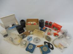 A box of interesting parts including new old stock, some electrical including a voltage regulator (