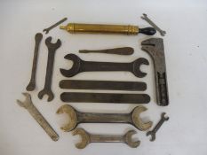 A tray of mostly Rolls-Royce spanners and tools.