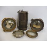 A pair of P & H brass headlamps plus a P & H acetylene generator.