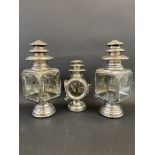 A superb set of three Gray & Davis nickel plated lamps, comprising a pair of no.838 square bodied