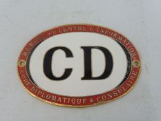 A Continental oval enamel badge 'CD', diplomatic consultant.